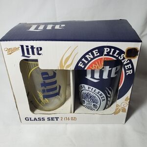 Miller Lite 16 Oz Glass Set of 2, NIB